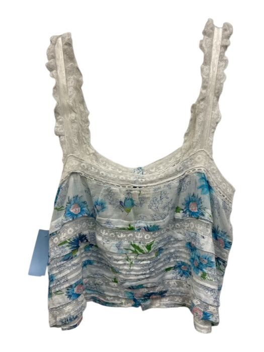Loveshackfancy Size XS White, Blue & Multi Cotton Lace Button Front Floral Top White, Blue & Multi / XS