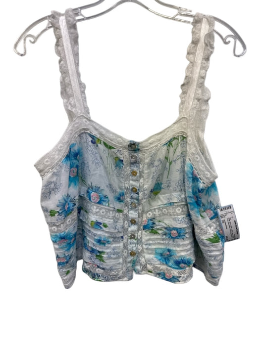 Loveshackfancy Size XS White, Blue & Multi Cotton Lace Button Front Floral Top White, Blue & Multi / XS