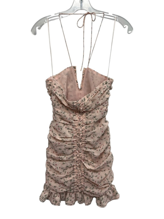 Fabrik Size XS Pink & Green Polyester Halter Neck Floral Ruched Ruffle Dress Pink & Green / XS