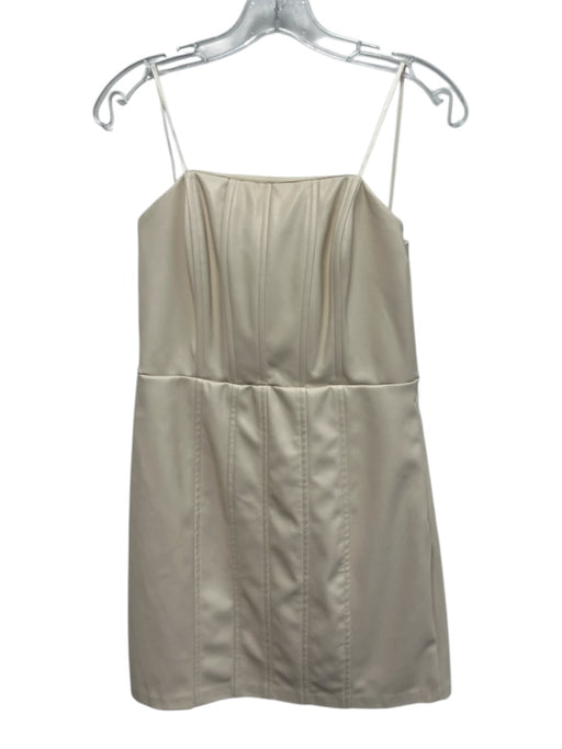 Do + Be Size Large Ivory White Faux Leather Strapless Paneled Side Zip Dress Ivory White / Large