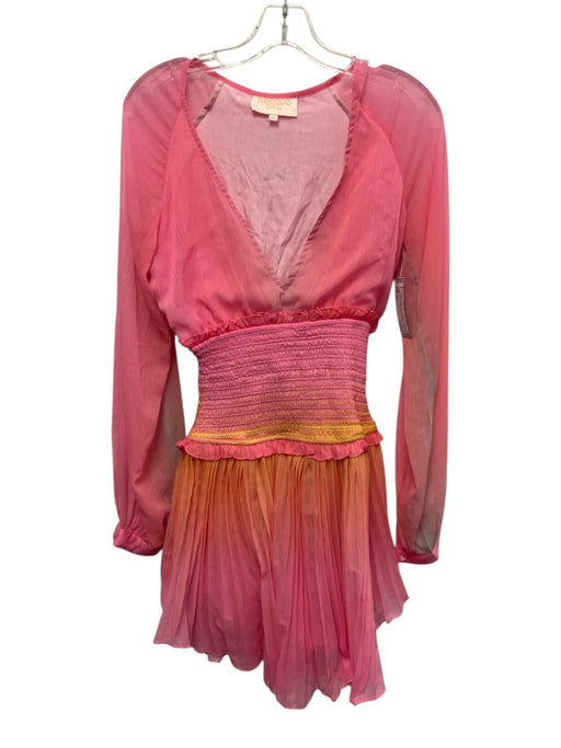 Rococo Sand Size XS Pink, Orange, Blue Polyester Long Sleeve Pleated Dress Pink, Orange, Blue / XS