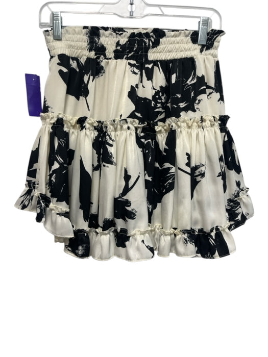Misa Size XS Black & White Viscose Elastic Waist Abstract Floral Tiered Skirt Black & White / XS