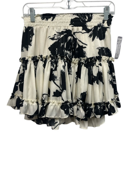 Misa Size XS Black & White Viscose Elastic Waist Abstract Floral Tiered Skirt Black & White / XS
