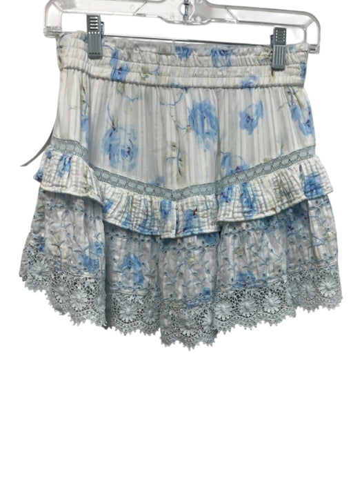 Love Shack Fancy Size XS Blue, White, Red Cotton Elastic Waist Floral Skirt Blue, White, Red / XS