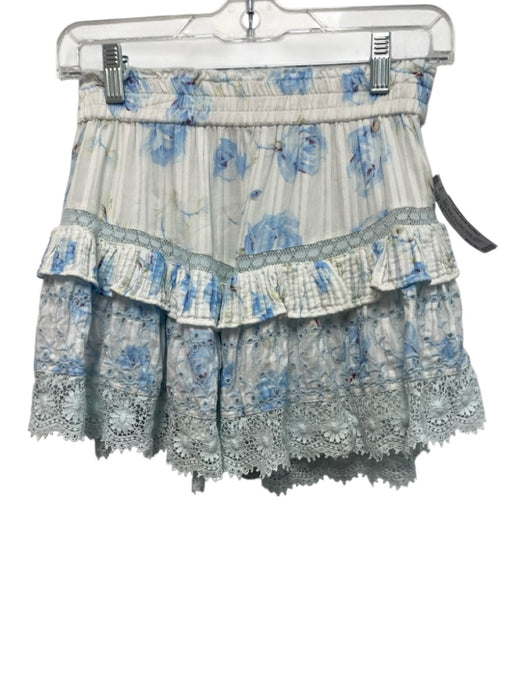 Love Shack Fancy Size XS Blue, White, Red Cotton Elastic Waist Floral Skirt Blue, White, Red / XS