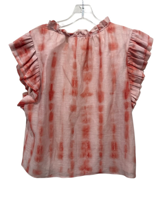 Marie Oliver Size S Pink & Peach Linen & Silk V Neck Ruffle Cap Sleeve Top Pink & Peach / S