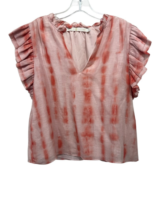 Marie Oliver Size S Pink & Peach Linen & Silk V Neck Ruffle Cap Sleeve Top Pink & Peach / S