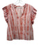 Marie Oliver Size S Pink & Peach Linen & Silk V Neck Ruffle Cap Sleeve Top Pink & Peach / S