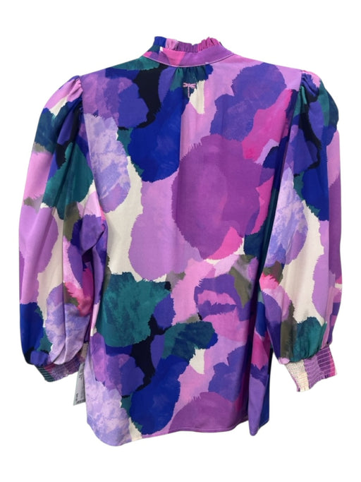 Tyler Boe Size XS Purple, Blue & Green Silk Abstract Print V Neck Top Purple, Blue & Green / XS