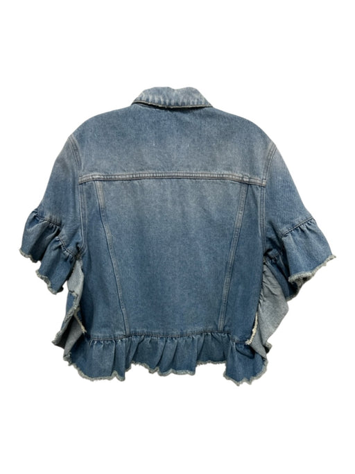 MSGM Size 40 Light Wash Cotton Denim Short Sleeve Button Front Ruffle Jacket Light Wash / 40