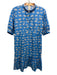 Uncle Frank Size S Blue & Beige Cotton Big Cat Print Short Sleeve Dress Blue & Beige / S