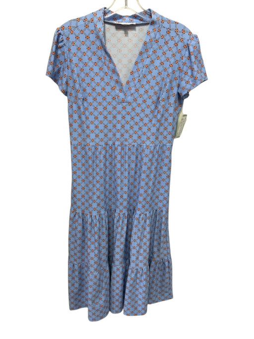 Jude Connally Size XS Blue, Orange & White Nylon Blend Cap Sleeve V Neck Dress Blue, Orange & White / XS