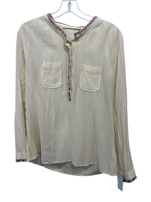 Marie Louise de Monterey Size 10 Yellow Beige & Multi Viscose Breast Pockets Top Yellow Beige & Multi / 10