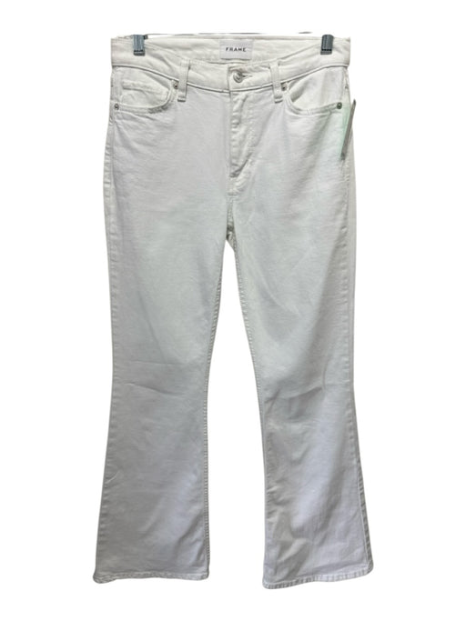 Frame Size 26 White Cotton Blend Denim 5 Pocket Button & Zip Fly Flare Jeans White / 26