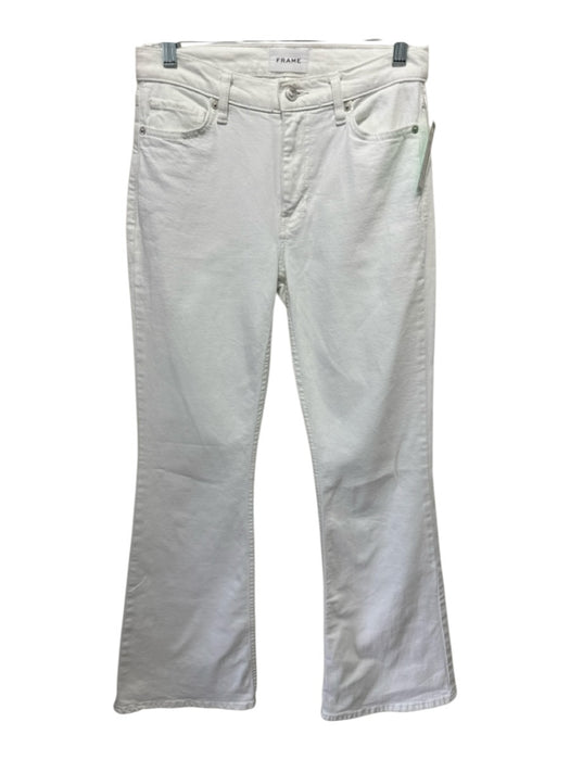 Frame Size 26 White Cotton Blend Denim 5 Pocket Button & Zip Fly Flare Jeans White / 26