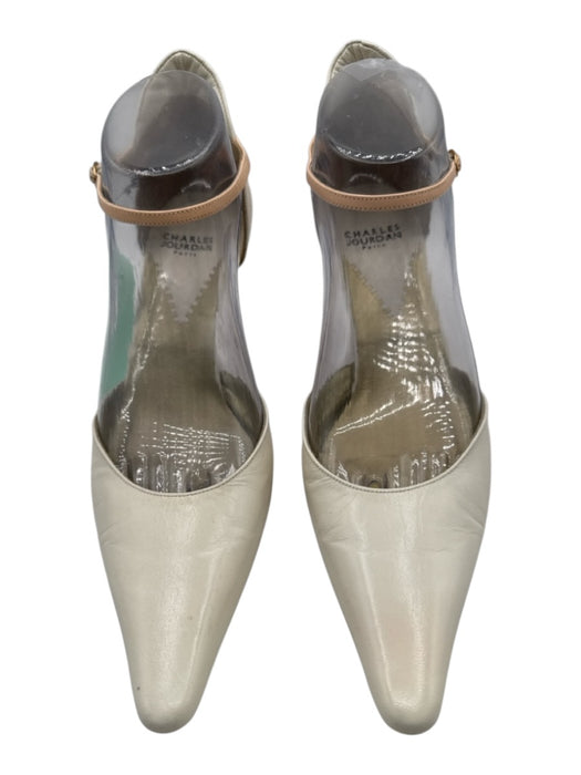 Charles Jourdan Shoe Size 7.5 Cream & Peach Leather Upper Ankle Buckle Pumps Cream & Peach / 7.5
