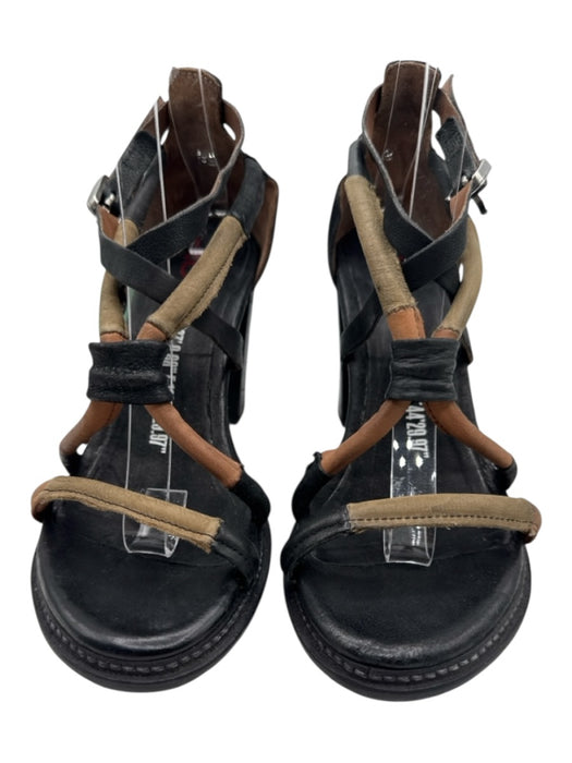 A.S. 98 Shoe Size 37 Black, Beige & Brown Leather Upper Strappy Sandals Black, Beige & Brown / 37