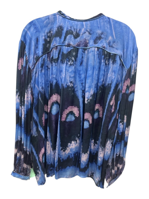 Chufy Size XS Mixed Blues & Purple Cupro Abstract Print Long Balloon Sleeve Top Mixed Blues & Purple / XS