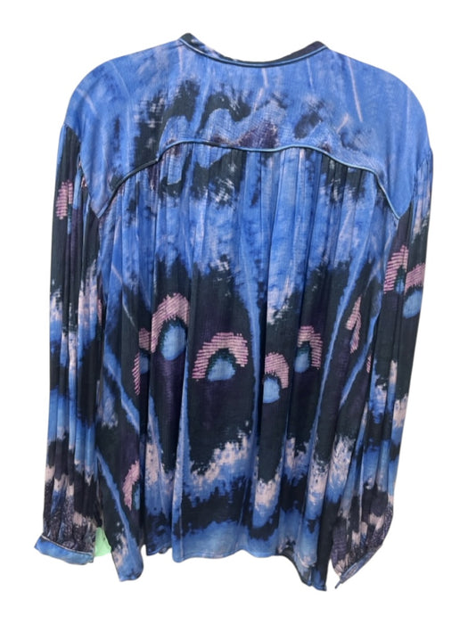 Chufy Size XS Mixed Blues & Purple Cupro Abstract Print Long Balloon Sleeve Top Mixed Blues & Purple / XS