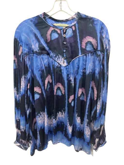 Chufy Size XS Mixed Blues & Purple Cupro Abstract Print Long Balloon Sleeve Top Mixed Blues & Purple / XS