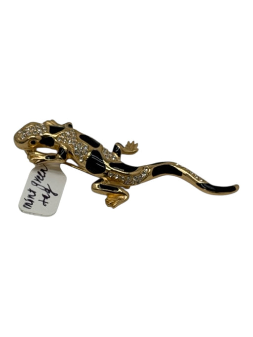 Christian Dior Gold & Black Metal Enamel Rhinestone Lizard Pin Brooch Gold & Black