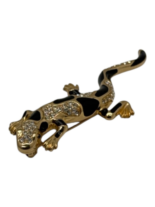 Christian Dior Gold & Black Metal Enamel Rhinestone Lizard Pin Brooch Gold & Black
