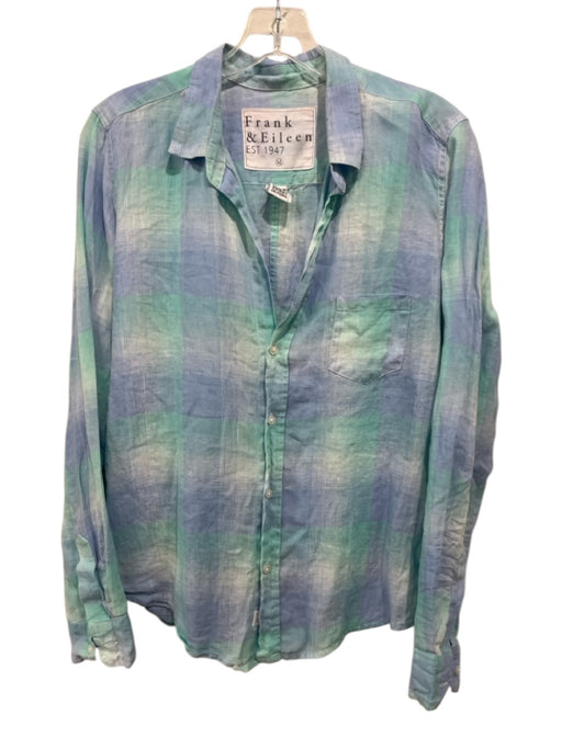 Frank & Eileen Size M Green & Blue Linen Plaid Long Sleeve Button Up Shirt Top Green & Blue / M