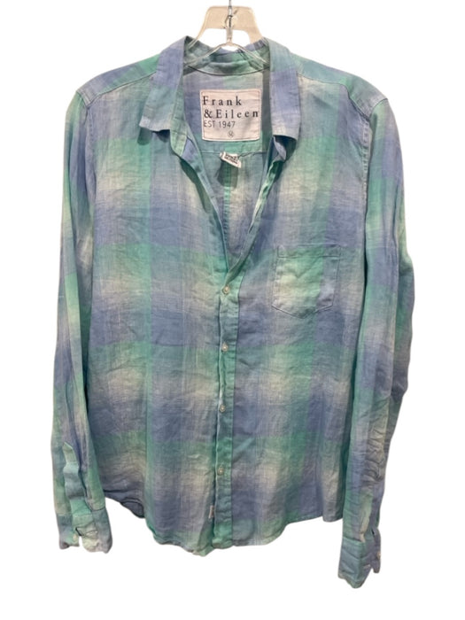 Frank & Eileen Size M Green & Blue Linen Plaid Long Sleeve Button Up Shirt Top Green & Blue / M