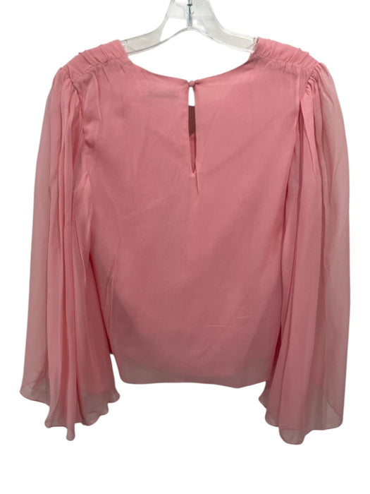 Alice + Olivia Size S Pink Silk V Neck Sheer Flutter Sleeve Keyhole Back Top Pink / S