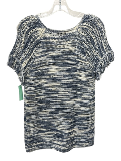 Massimo Dutti Size S Cream White & Navy Blue Missing Fabric Tag Knit V Neck Top Cream White & Navy Blue / S