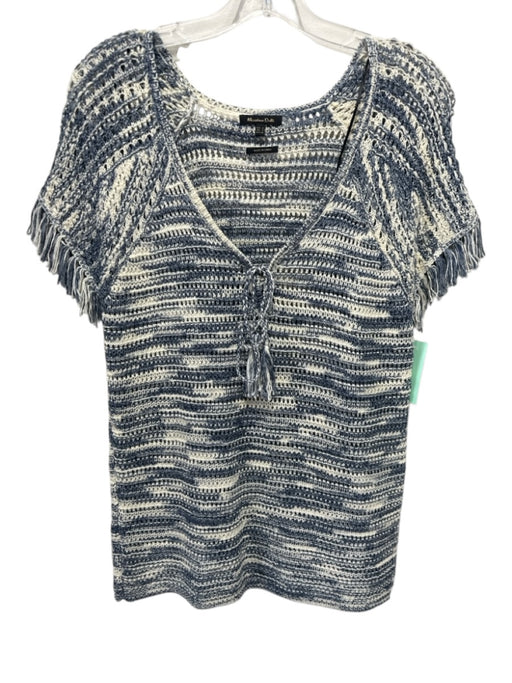 Massimo Dutti Size S Cream White & Navy Blue Missing Fabric Tag Knit V Neck Top Cream White & Navy Blue / S