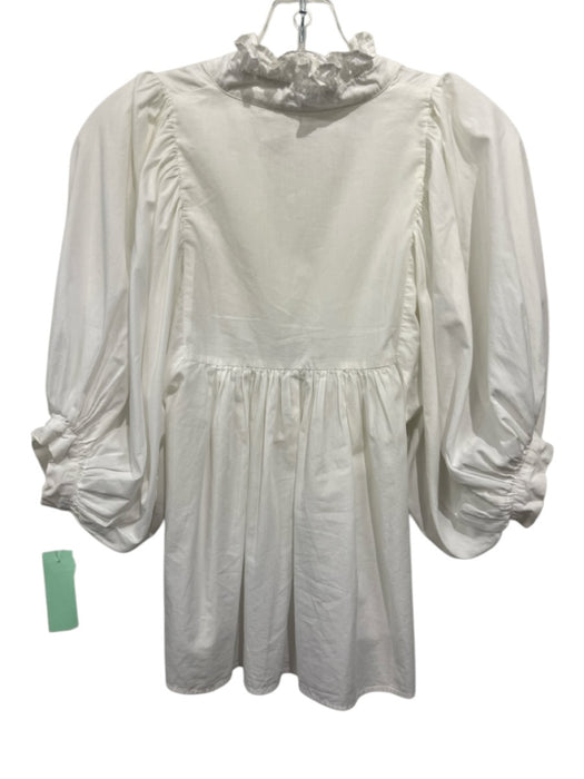 Never a Wallflower Size XS White Cotton 1/2 Puff Sleeve V Neck Ruffle Collar Top White / XS