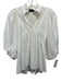 Never a Wallflower Size XS White Cotton 1/2 Puff Sleeve V Neck Ruffle Collar Top White / XS
