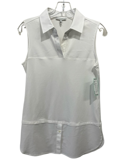 Hinson Wu Size XS White Cotton Blend Fabric Block Sleeveless Collared V Neck Top White / XS