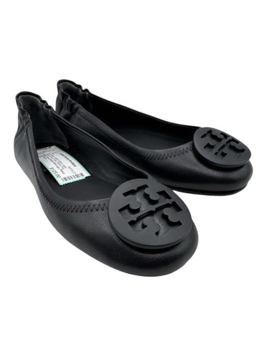 Tory Burch Shoe Size 5.5 Black Leather Upper Logo Scrunch Ankle Pump Flats Black / 5.5