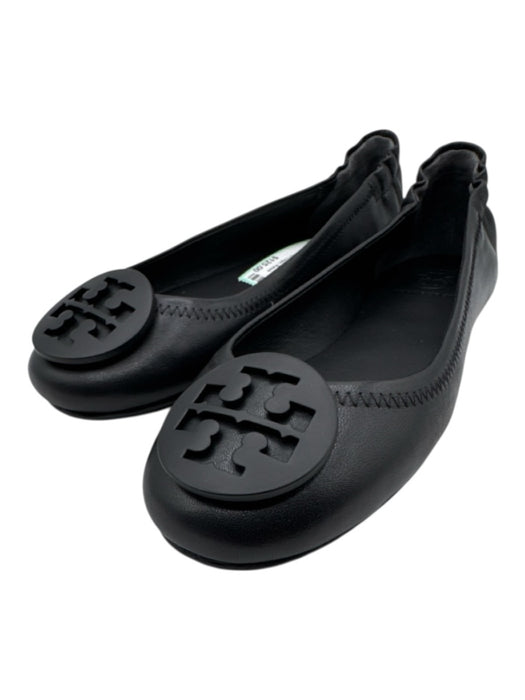 Tory Burch Shoe Size 5.5 Black Leather Upper Logo Scrunch Ankle Pump Flats Black / 5.5