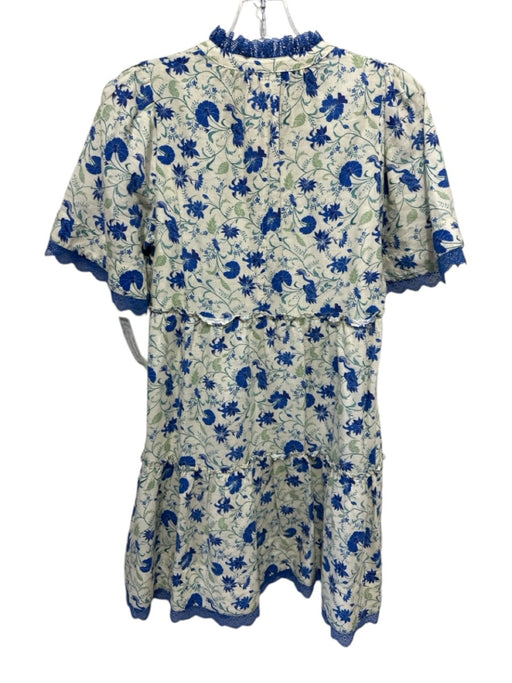 Tuckernuck Size XS Beige, Blue & Green Linen & Cotton Floral Lace Trim Dress Beige, Blue & Green / XS