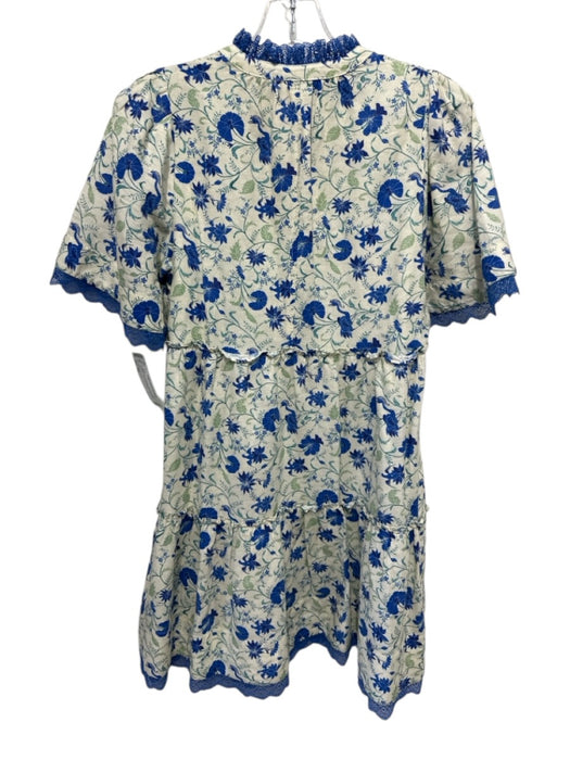 Tuckernuck Size XS Beige, Blue & Green Linen & Cotton Floral Lace Trim Dress Beige, Blue & Green / XS