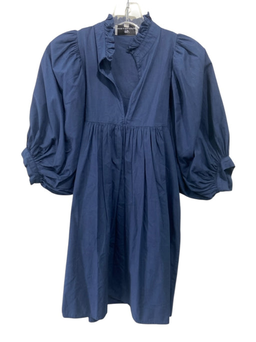 Never a Wallflower Size XS Navy Blue Cotton 1/2 Puff Sleeve V Neck Dress Navy Blue / XS