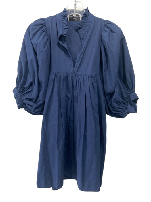 Never a Wallflower Size XS Navy Blue Cotton 1/2 Puff Sleeve V Neck Dress Navy Blue / XS
