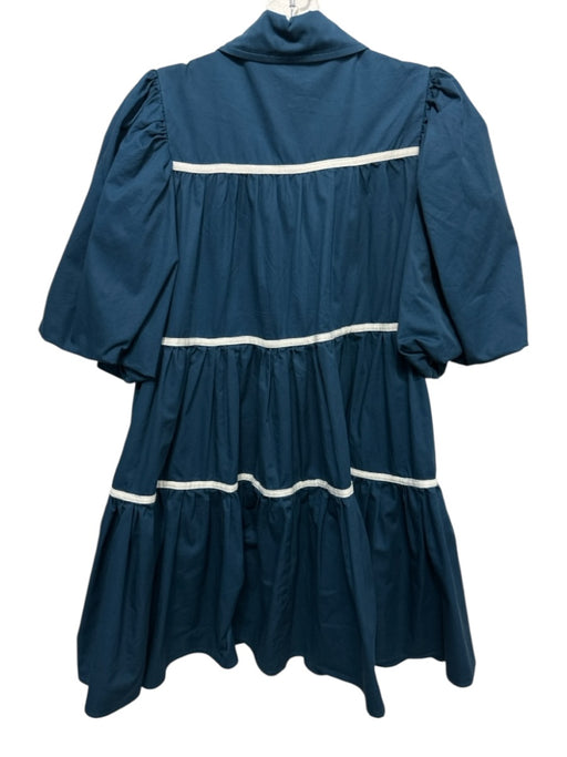 Sofie the Label Size S Dark Teal & White Cotton Short Puff Sleeve Dress Dark Teal & White / S