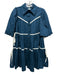 Sofie the Label Size S Dark Teal & White Cotton Short Puff Sleeve Dress Dark Teal & White / S