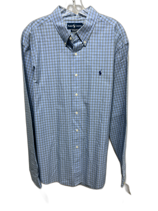 Ralph Lauren Size XXL Blue, Green & White Cotton Plaid Men's Long Sleeve Shirt Blue, Green & White / XXL