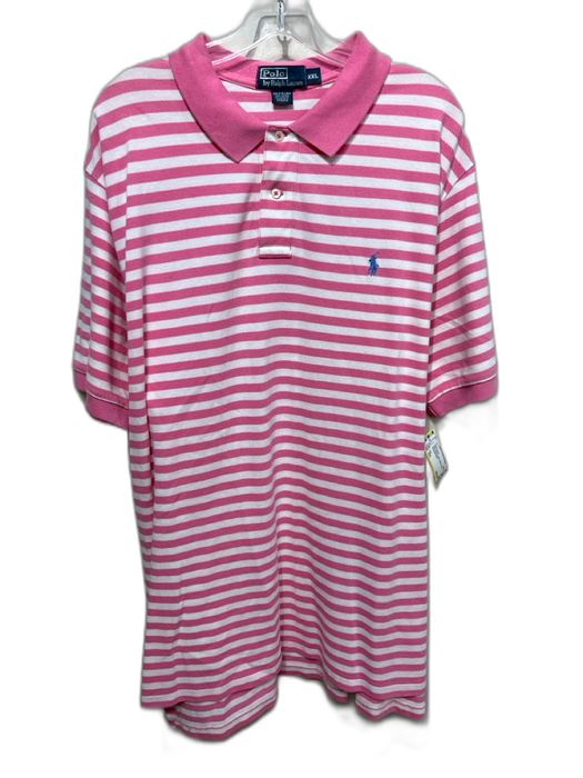 Polo Size XXL Pink & White Cotton Striped Polo Men's Short Sleeve Pink & White / XXL