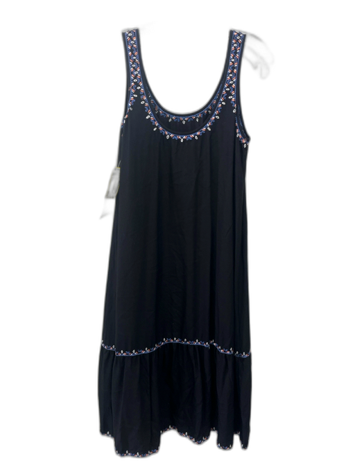 Hatch Size 0 Black & Multi Viscose Sleeveless Embroidered Scoop Neck Midi Dress Black & Multi / 0