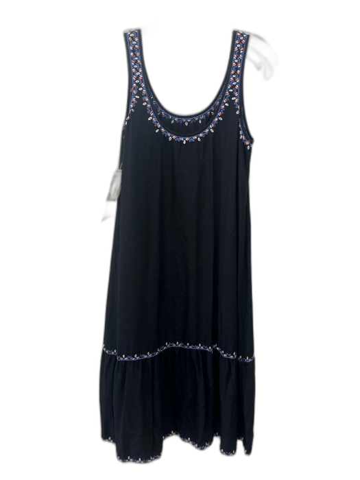 Hatch Size 0 Black & Multi Viscose Sleeveless Embroidered Scoop Neck Midi Dress Black & Multi / 0