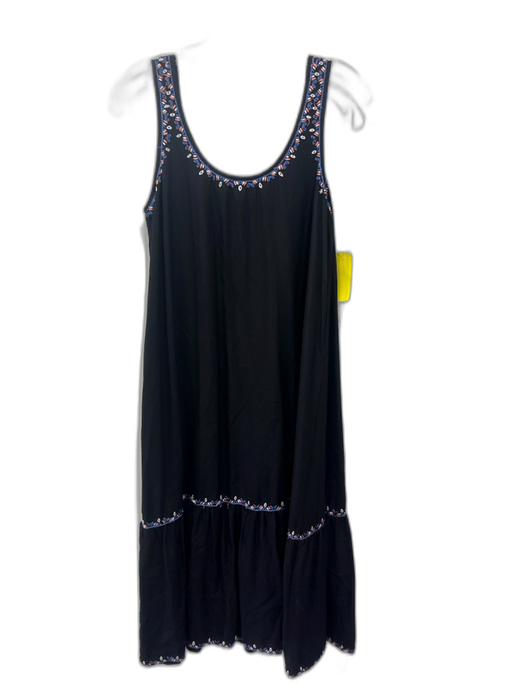 Hatch Size 0 Black & Multi Viscose Sleeveless Embroidered Scoop Neck Midi Dress Black & Multi / 0