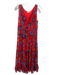Rebecca Minkoff Size 8 Red, Navy, Multi Polyester Sleeveless Surplice Maxi Dress Red, Navy, Multi / 8