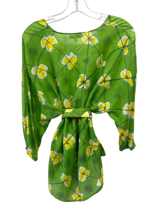 Ann Mashburn Size XS Green, Yellow, White Cotton Silk Semi Sheer Tie Dye Top Green, Yellow, White / XS