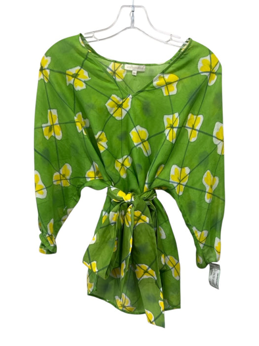 Ann Mashburn Size XS Green, Yellow, White Cotton Silk Semi Sheer Tie Dye Top Green, Yellow, White / XS